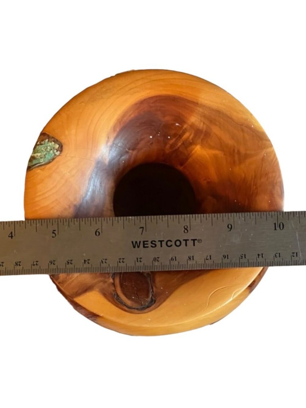 Dick Hager Wood  Vessel Red Cedar w/ ground Turquoise Inlay & Resin 6.5" D READ - Picture 14 of 16